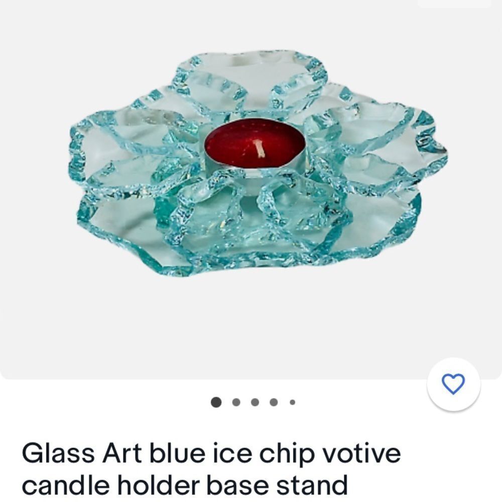 GLASS ART Blue Ice Chip Votive candle holder base stand